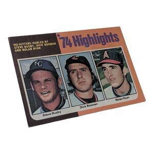 1975 Topps 74 Highlights #7 Nolan Ryan Dick Bosman Steve Busby‎ Baseball Card